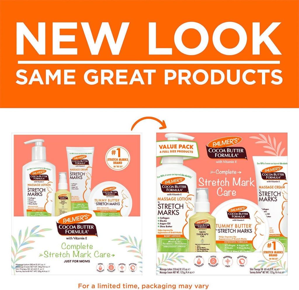 Palmer's Cocoa Butter Formula Pregnancy Skin Care Kit - Dermatologist Approved, 4-Piece Set for Stretch Marks and Scars