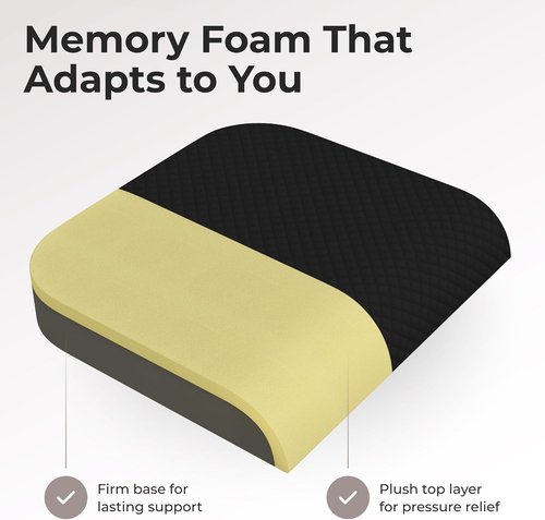 Kölbs Extra Large Memory Foam Seat Cushion - Plush Velvet Cover for Office Chair & Coccyx Pain Relief