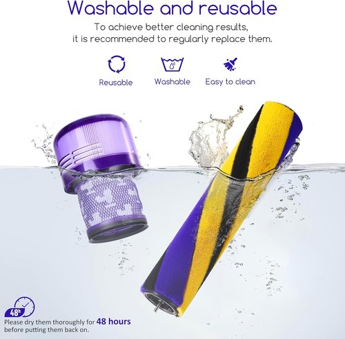 Dyson V15 Soft Roller Brush Bar - Compatible Handheld Vacuum Parts with 2 HEPA Filters