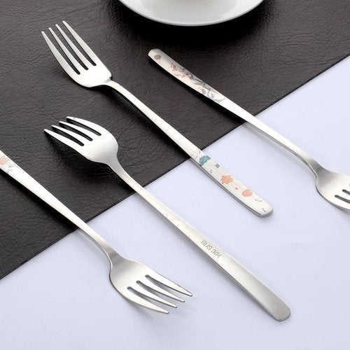 4Pcs 8" Korean Forks 18/10 Stainless Steel Forks Silverware Flatware Louise Kitchen Salad Dessert Fork with Flower Pattern for Dinner Cutlery Home Restaurant, Mirror Finish, Dishwasher Safe