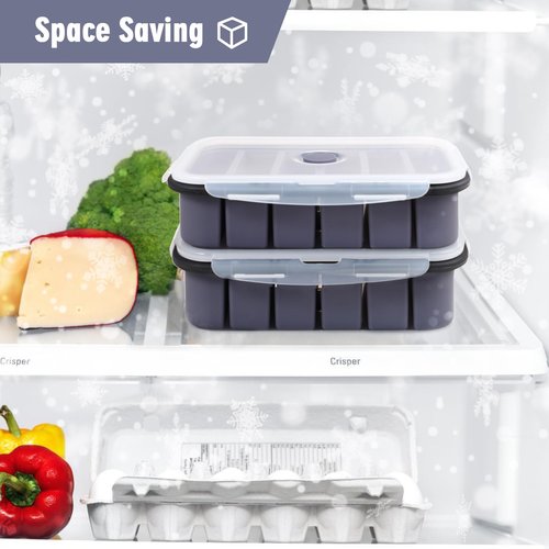 Webake 1/2 Cup Premium Silicone Freezer Trays with Clip-Lock Plastic Lids, Pack of 2 | Easy-Release Molds for Soup, Broth, Fruits & Leftovers, Perfect for Meal Prep & Food Storage