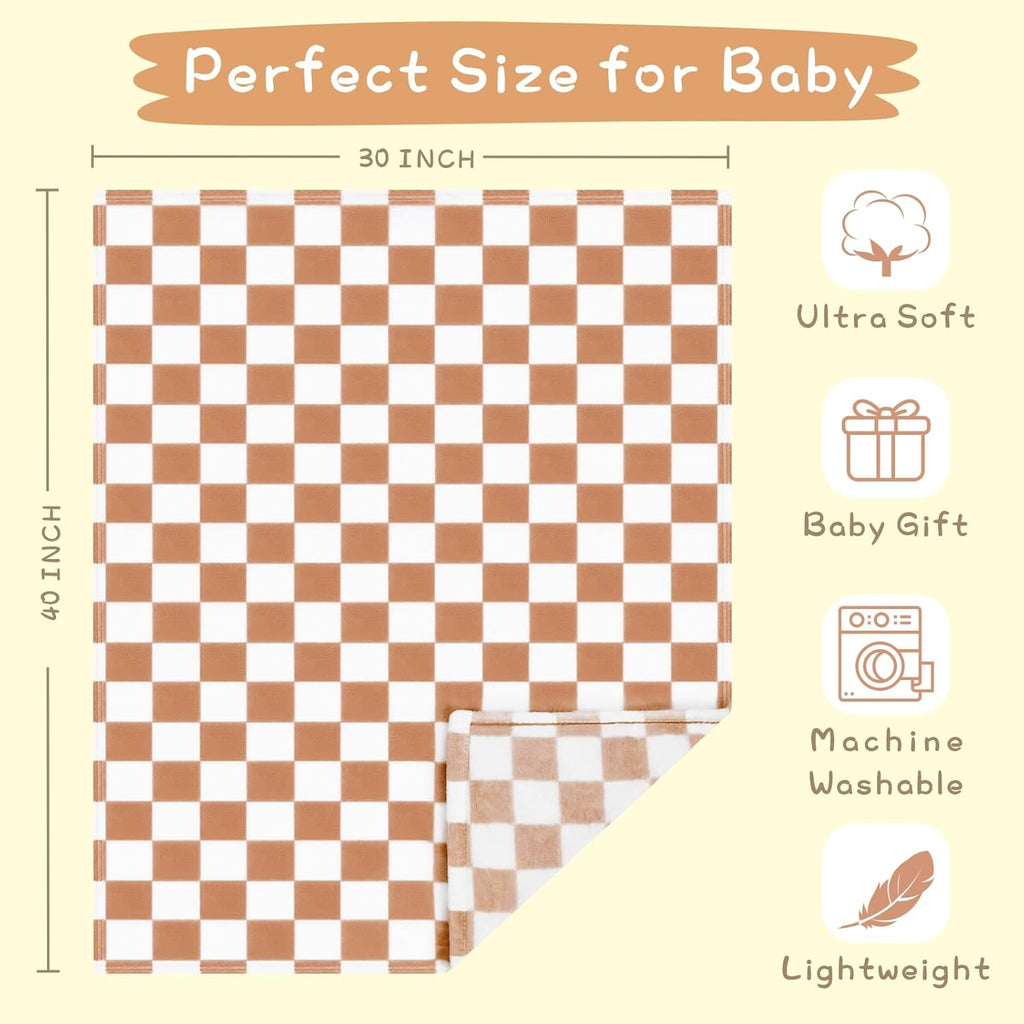 Yurhap Checkered Baby Blanket - Super Soft Fleece for Infants & Toddlers | 30''x40'', Khaki