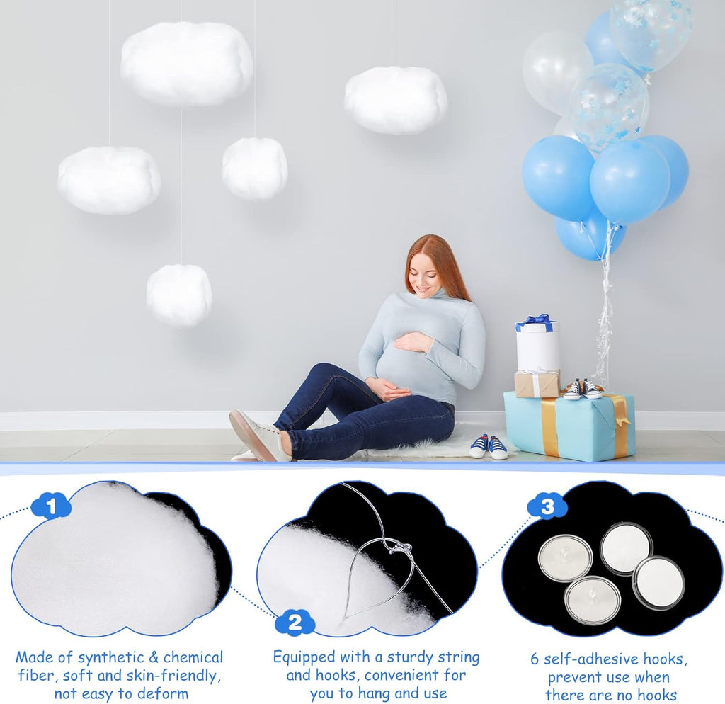 Tatuo 6 Pcs Artificial Hanging Clouds - 3D Imitation Cotton Room Decor for Halloween & Weddings