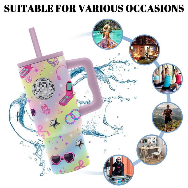 Hiboss Birthday Gifts for 10 Year Old Girls, in My Double Digits Era Tumbler with Handle 24oz, 10th Birthday Gifts for Girls, Iridescent Girl Music Disco Theme Party Cup