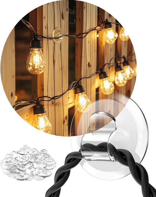 Ispneay Light Clips - 24 Pack Adhesive Hooks for Outdoor String Lights | Perfect for Patios & Balconies