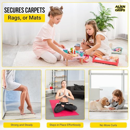 Alien Grip Carpet Tape | 20-Piece Anti-Slip Rug Gripper - 4x4 in. Double-Sided, No Damage Solution