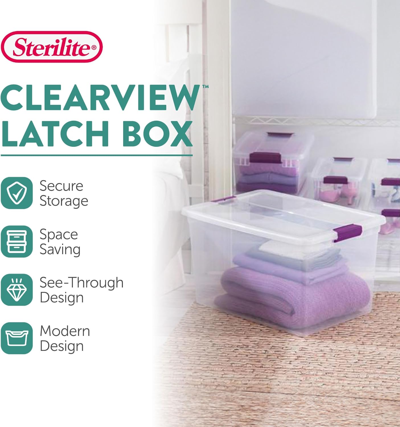 Sterilite 6 Pack ClearView Latch Storage Bins - Stackable 66 Quart Organizer Containers for Home & Closet