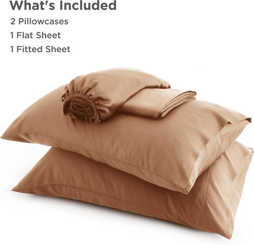 Bedsure Cooling Bed Sheets - Breathable Rayon from Bamboo | Soft & Silky Full Size Bedding, Khaki