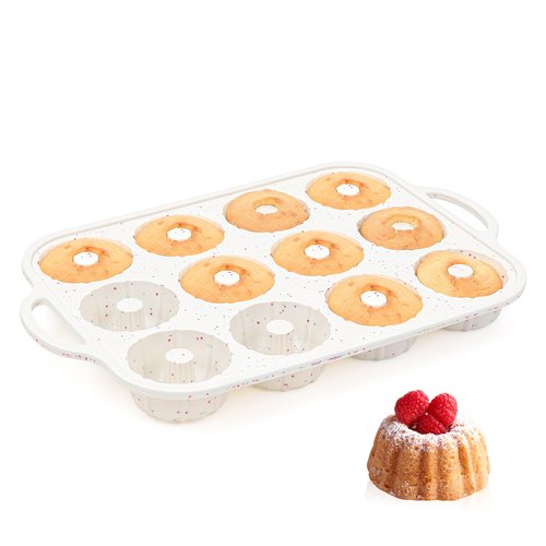 AOTASO 3 Inch Silicone Mini Fluted Tube Cake Pans with Metal Reinforced Frame, 12-Cavity Mini Flan Molds, Non-stick Silicone Baking Mold(1 Pc)