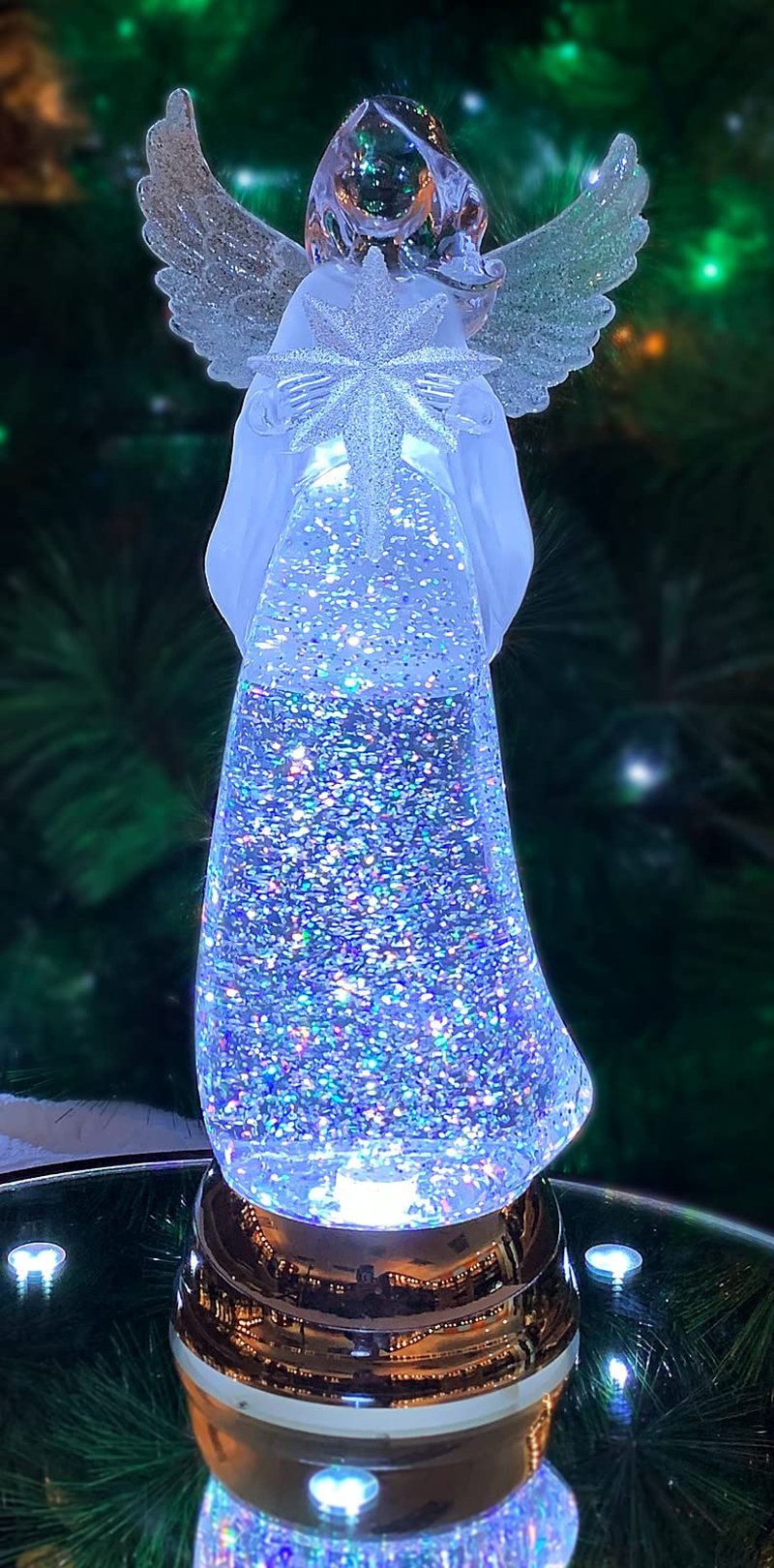 Christmas Angel Snow Globe Water Spinner LED Light Battery Operated Glitter Angel Figurine 12.8” Tabletop Christmas Decoration Holiday Home Décor by Moments in Time