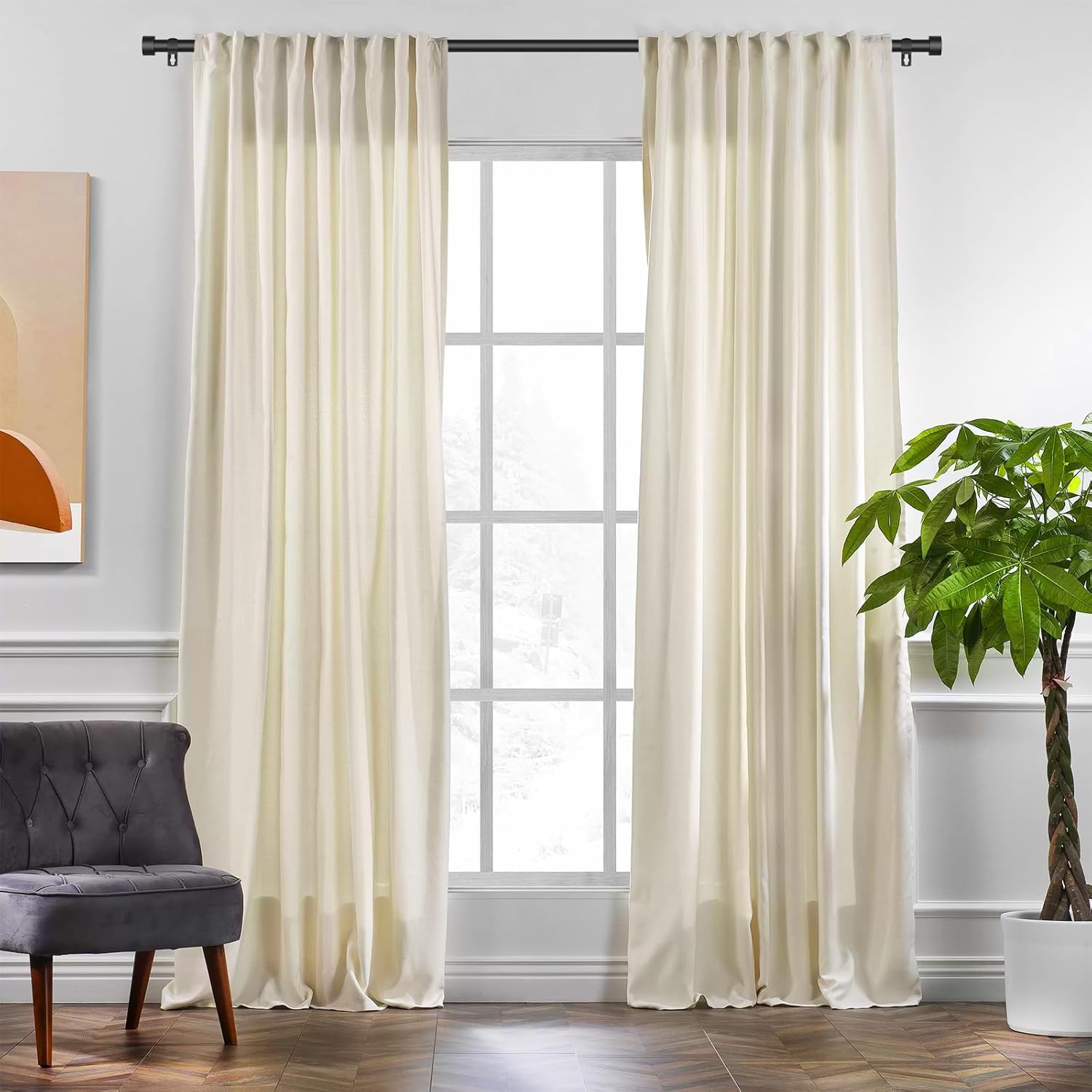 Skiennix Black Curtain Rods - Heavy Duty Metal Drapery Rods for Windows 28-48 Inch | 5/8 Inch Diameter