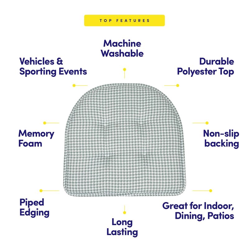 Sweet Home Collection Chair Cushion Memory Foam Pads Tufted Slip Non Skid Rubber Back U-Shaped 17" x 16" Seat Cover, 6 Pack, Houndsooth Pistachio