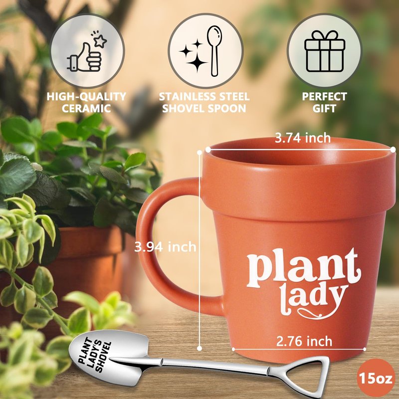Funny Gardening Gifts for Women Plant Gifts for Plant Lovers Plant Lady Mug - Gardener Gifts, Plant Pot Cup with Shovel Spoon, Plant Markers, Emotional Crochet Doll Knitting Toy Ornaments
