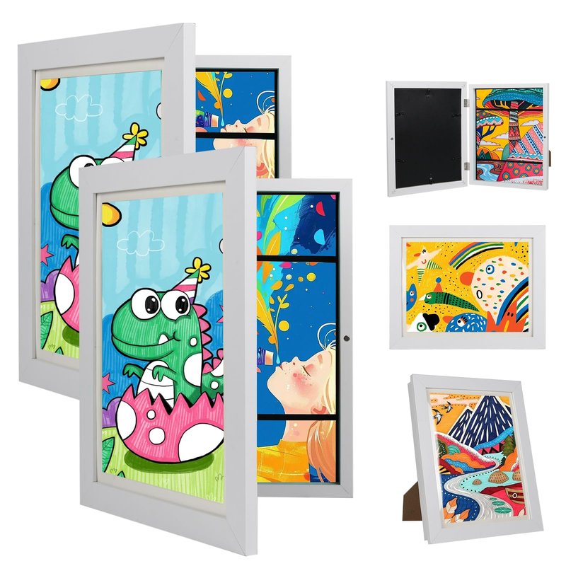 Orankay 2Pack Kids Art Frame - Kids Artwork Frames Changeable,White Front Opening Holds 150,8.5x11 Children Art Work Frames for Kids Art,Kid Art Picture Frame With Storage for Display Photo