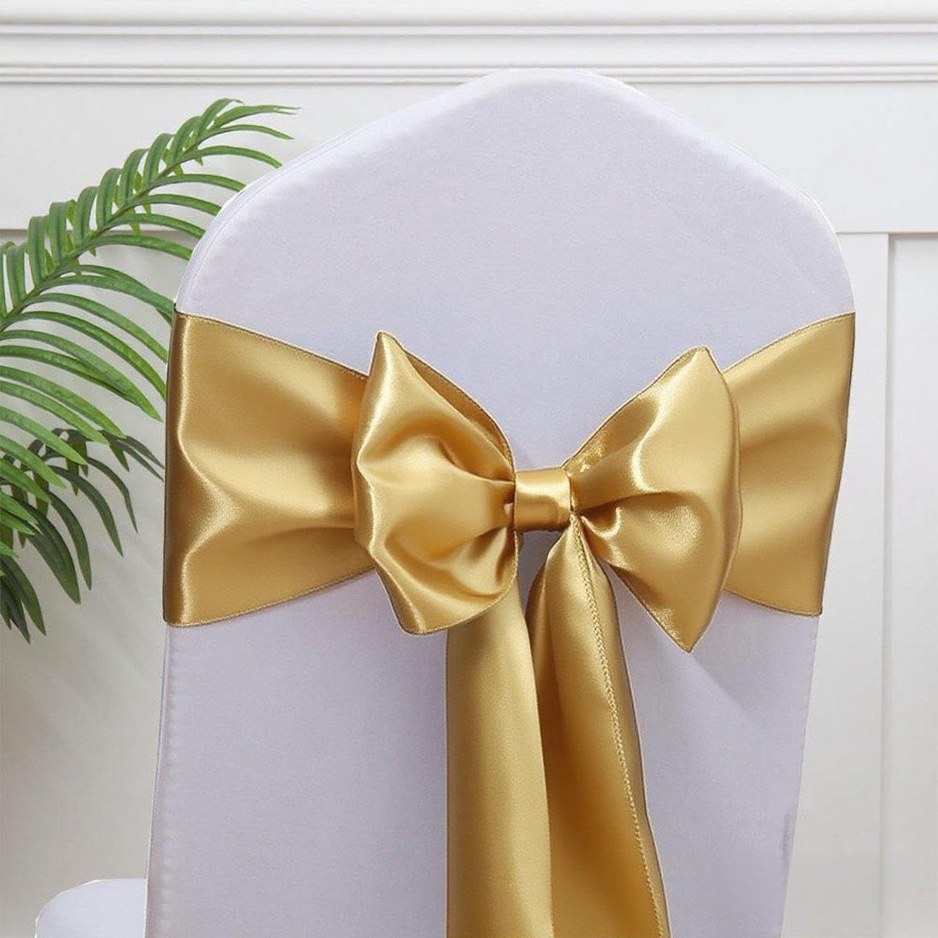 Skiennix Satin Chair Sashes Bows - 7x108 Inch Gold Ties for Weddings & Events | 50 Pack