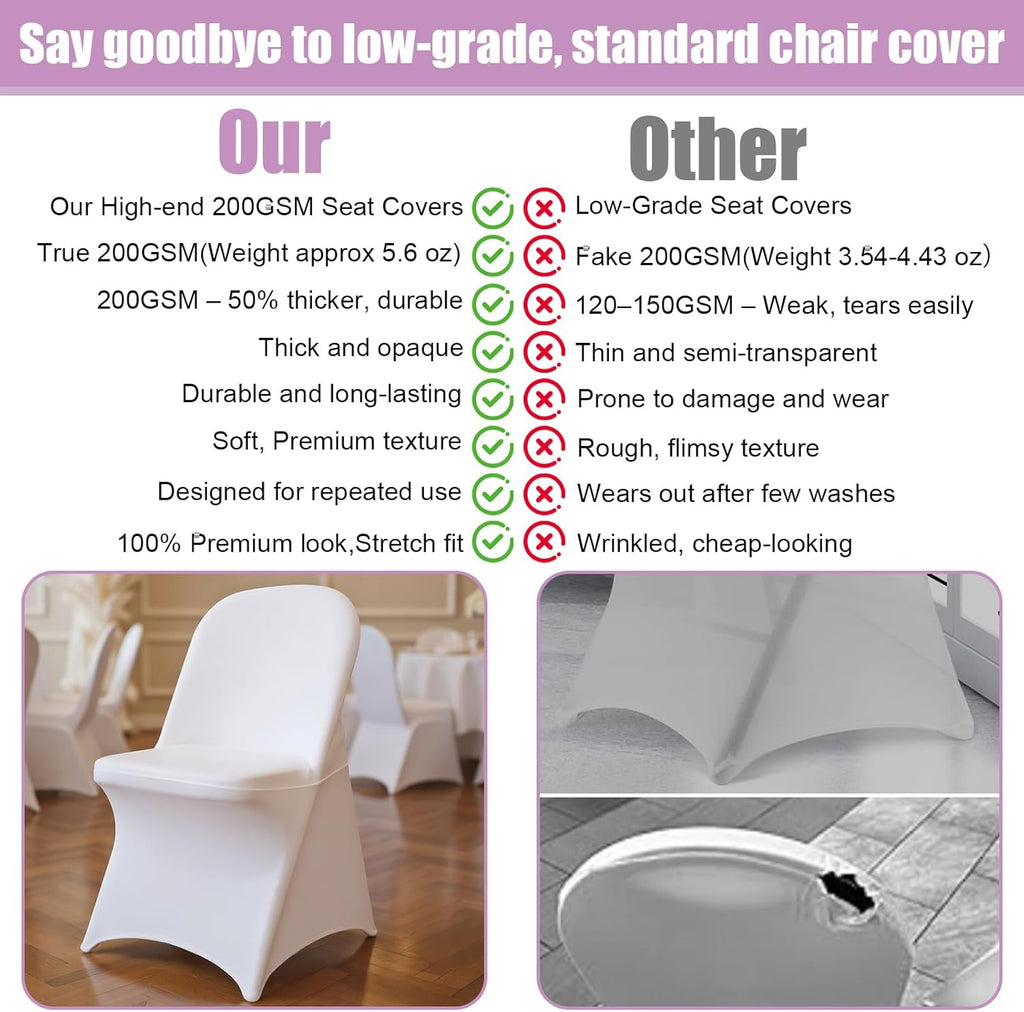 Skiennix Stretch Spandex Folding Chair Covers - 30 PCS Machine Washable Durable White Chair Covers for Events | Anti-Pilling & Rip Resistant