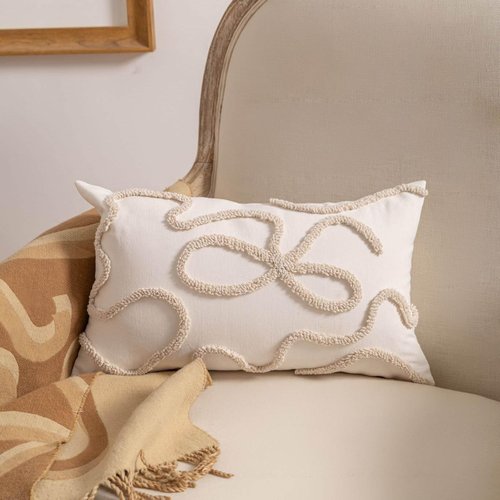 RinRinfam Coquette Bow Tufted Throw Pillow Cover 12x 20, Boho Neutral Linen Pillow Cushion Cases,Farmhouse Modern Decorative Pillows for Bed, Outdoor Couch Bedroom Car Cream