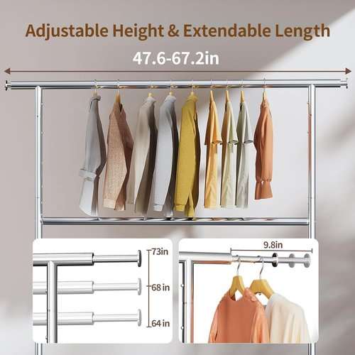 Luxspire Heavy Duty Clothes Rack - 600 LBS Capacity, Double Rod Design, Adjustable Shelves & Lockable Wheels