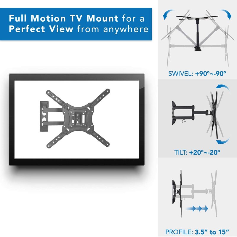 Mount-It! TV Mount with Shelf | Full Motion TV Wall Mount with Floating Entertainment Shelf for Cable Box, DVR | Single Stud Installation | Fits Televisions Up to 55 Inches, VESA 75x75mm to 400x400mm