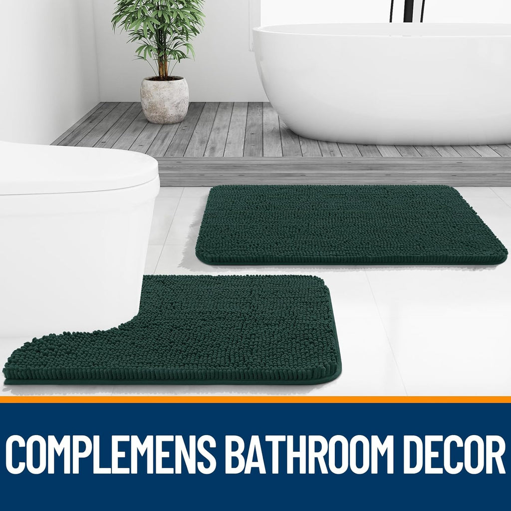 OLANLY Bathroom Runner Rugs - Soft Absorbent Chenille with Rubber Backing | Quick-Dry 44x24 Blackish Green Mats