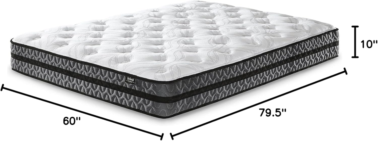 Signature Design by Ashley Queen Gel Memory Foam Mattress - 10 Inch Pocketed Hybrid for Pressure Relief & Lumbar Support