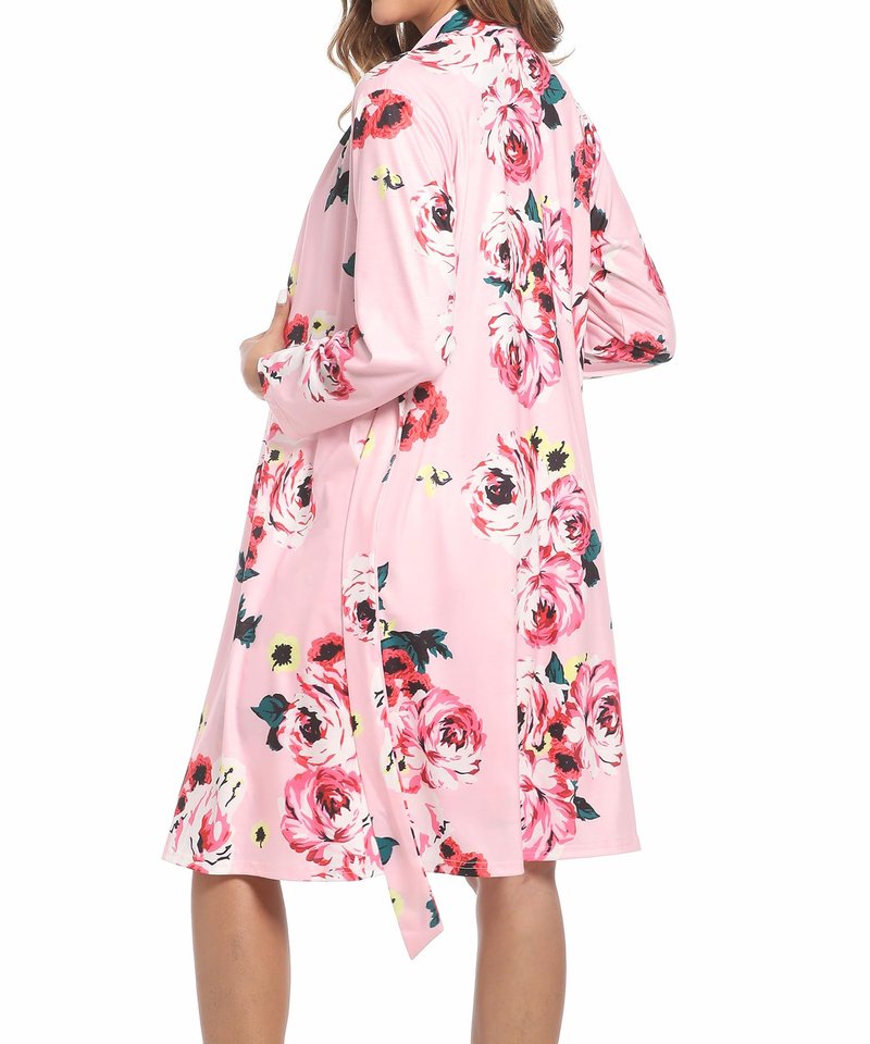 SUFEINI Plus Size Maternity Robe and Matching Baby Swaddle Blanket Set, Mommy Robe with Receiving Blanket Girls Boys Sleepwear (US, Alpha, XX-Large, Plus, Regular, PZA01 Pink)