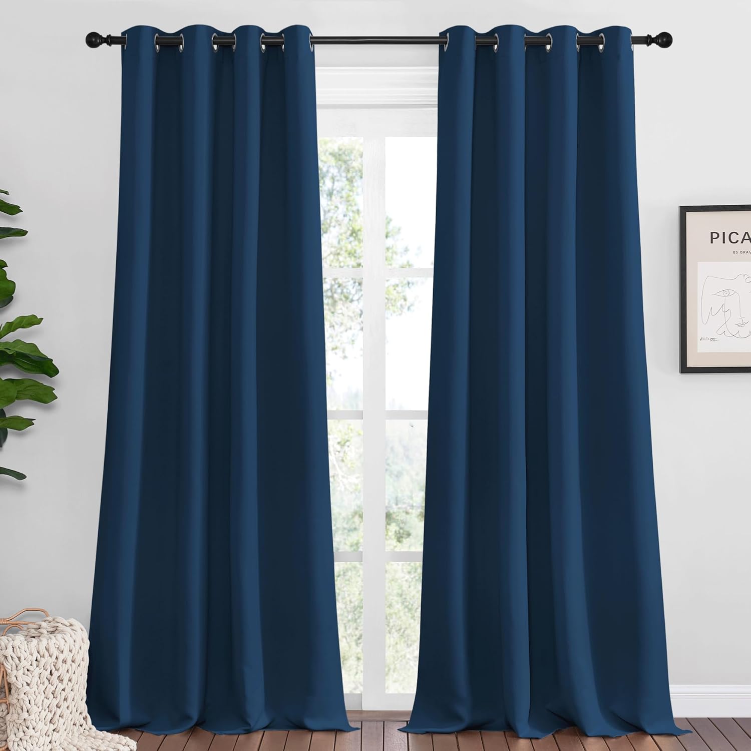 NICETOWN Moroccan Blue Blackout Curtains - 96" Long Sound Reducing & Heat Blocking Panels | 55" Wide, 2 Pieces