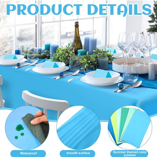 Kinlop 12 Pcs Plastic Light Sky Blue Tablecloths Green Disposable Rectangle Table Covers 54 x 72 Inch for Gender Reveal Parties Baby Shower Engagement Wedding, Fits 5 to 6 Foot Rectangle Tables