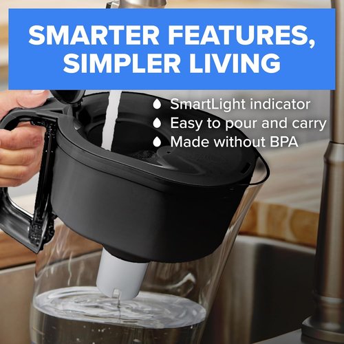 Brita Water Filter Pitcher - 6 Cup Capacity with 1 BritaPlus Filter - Metro Black Design