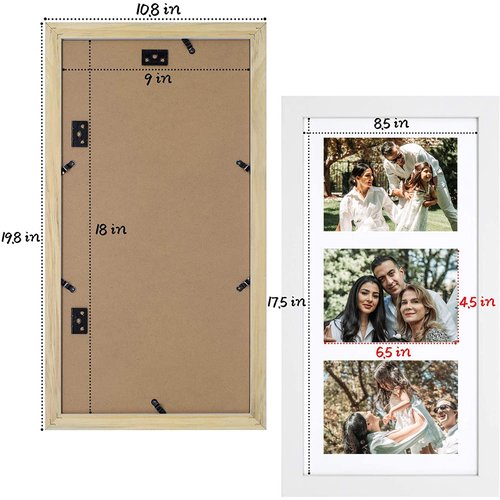 Golden State Art, Set of 3, 9x18 White Wood Frame - White Mat for Three 5x7 Pictures - Sawtooth Hangers- Swivel Tabs - Wall Mounting - Landscape/Portrait - Real Glass - Collage Frame