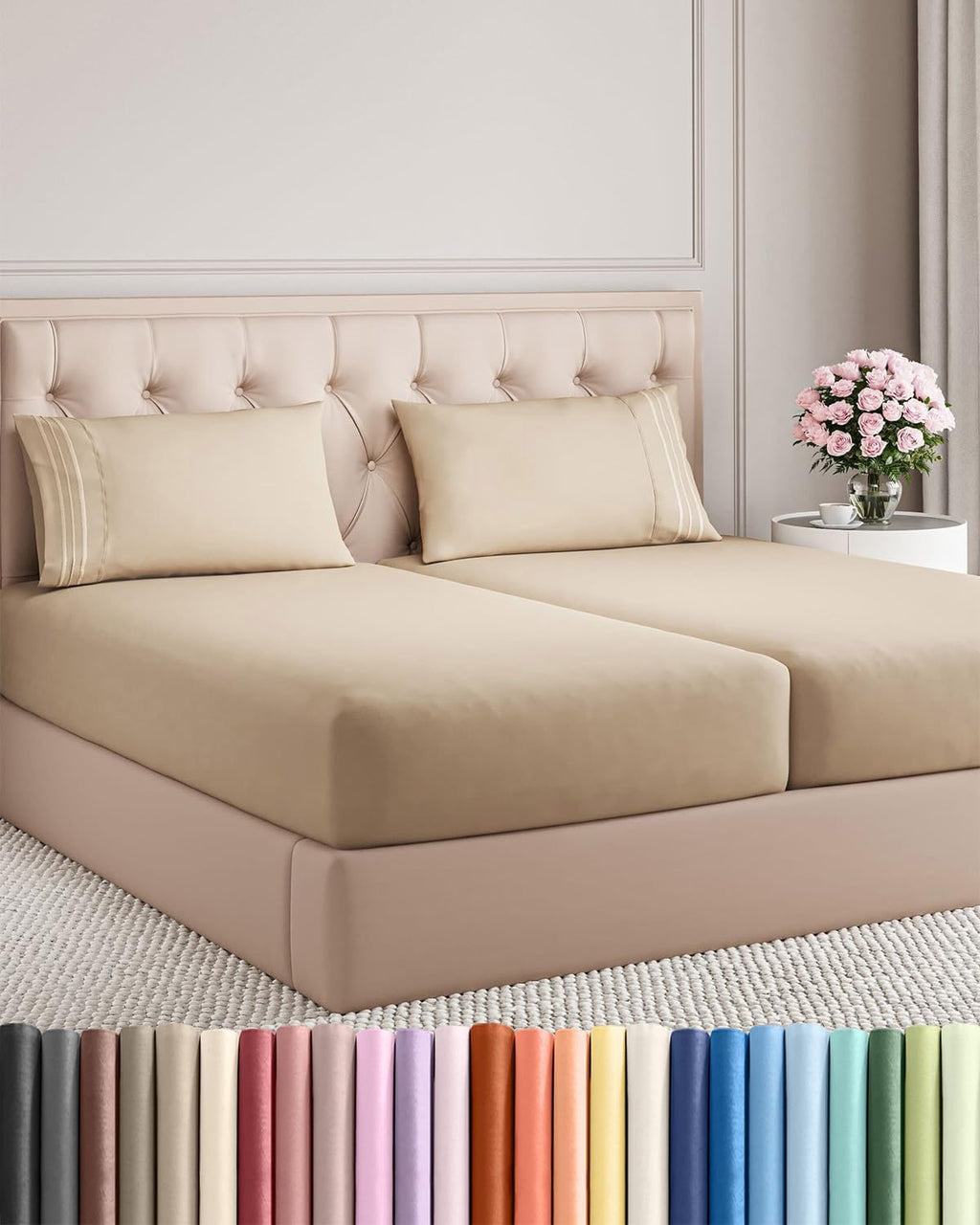 Split King Size 5 Piece Sheet Set - Comfy Cooling Bed Sheets | Luxury Hotel Quality - Deep Pockets, Soft, Wrinkle-Free - Oeko-Tex Certified - Cream