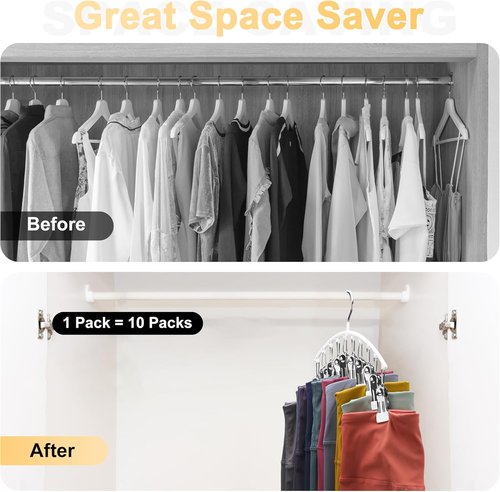 Legging Organizer - Metal Yoga Pants Hanger with Rubber Coated Clips | Space-Saving Closet Solution - White