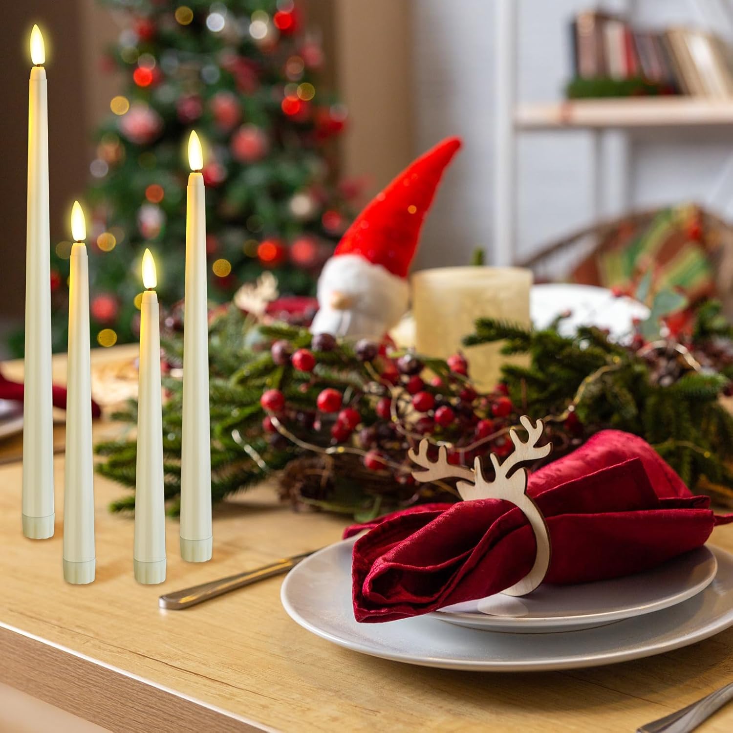 Rossesay Flameless Taper Candles - 16 Pcs Battery Operated with Remote Timer | Ivory LED Flickering for Weddings & Parties (8.5" to 12.8")