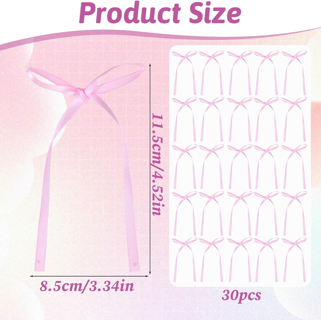 Skiennix 30Pcs Bow Cake Toppers - Pink Bowknot Decorations for Birthday & Wedding Celebrations