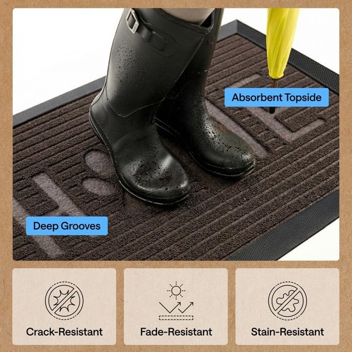 GORILLA GRIP Waterproof All-Season WeatherMAX Doormat - 35x23 Natural Rubber | Stain & Fade Resistant, Easy Clean Espresso Mat
