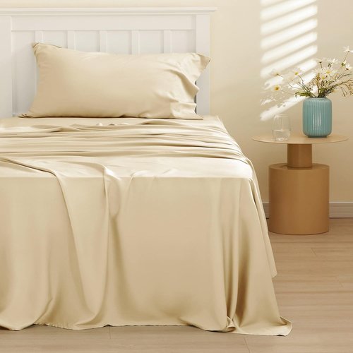 Bedsure Cooling Twin Sheets - Breathable Rayon from Bamboo, Soft & Silky, Deep Pocket Up to 16 Inches, Alabaster Gleam