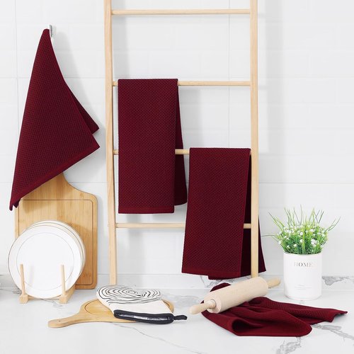 Homaxy 100% Cotton Waffle Weave Kitchen Dish Towels - Ultra Soft & Absorbent, 13 x 28 Inches, 12-Pack | Burgundy
