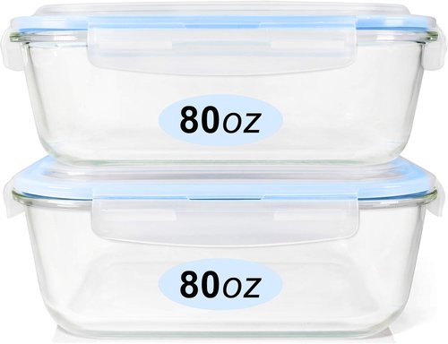 Glass Food Storage Containers Set - BPA-Free, Leak-Proof Meal Prep Containers | 80oz, 2-Pack