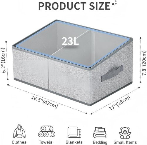 DIMJ Large Closet Shelf Organizer Bins - 6 Pack Fabric Trapezoid Storage Baskets with Handles | Grey Foldable Containers for Clothes, Towels, Toys, and More