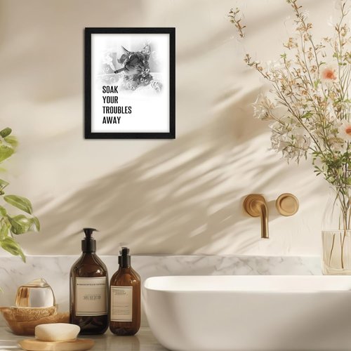 arteWOODS Funny Cat Bathroom Wall Art - Rustic Black Framed Print with Humorous Quotes | 8x10 Inch Decor