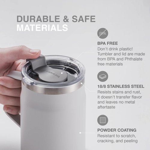 LocknLock Metro Mug, Premium 18/8 Stainless Steel Metal, Double Wall Insulated, Portable Coffee Cup with Lid and Handle for Hot and Cold Drinks, Purple, 20 oz