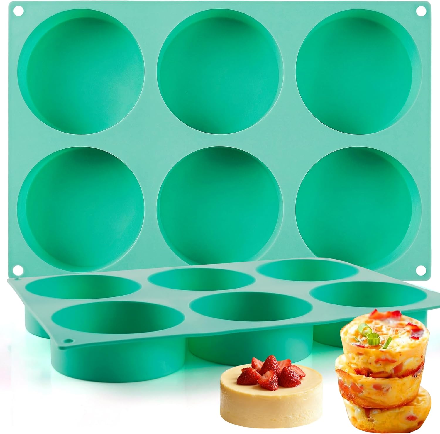 Skiennix 4-Inch Round Silicone Baking Mold - Non-Stick 2-Piece Muffin Top Pan | 6-Cavity for Breakfast Sandwiches