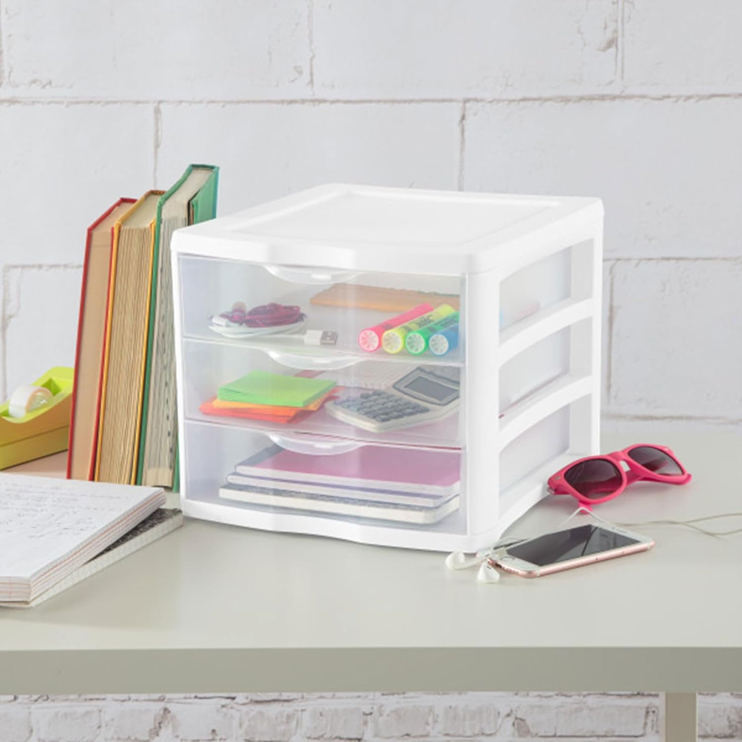 Sterilite ClearView 3-Drawer Stacking Storage Organizer System - Compact Design | 8 Pack