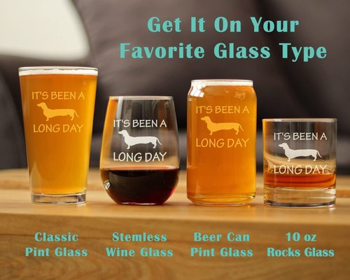 Bevvee It's Been A Long Day – Stemless Wine Glass - Funny Dachshund Gifts and Decor - Large 17 Ounce