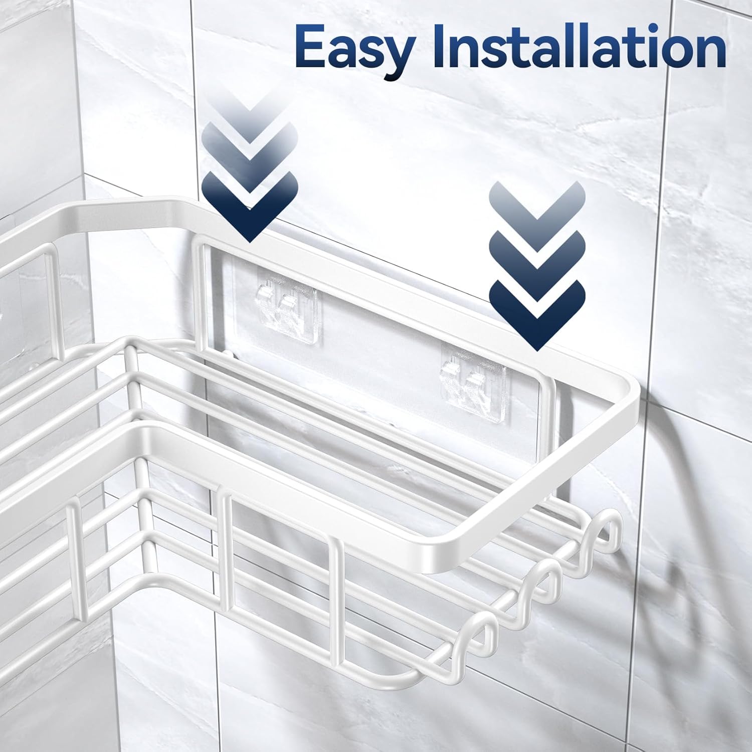 YASONIC Corner Adhesive Shower Caddy - Rustproof Stainless Steel Bathroom Organizer | 3-Pack with Soap Holder & 12 Hooks