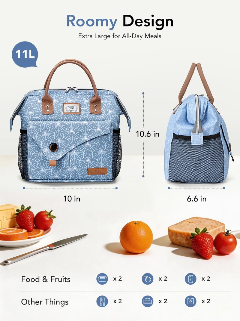Lekesky Lunch Bag for Women Lunch Box Small Insulated Lunch Bag, Blue, 11L