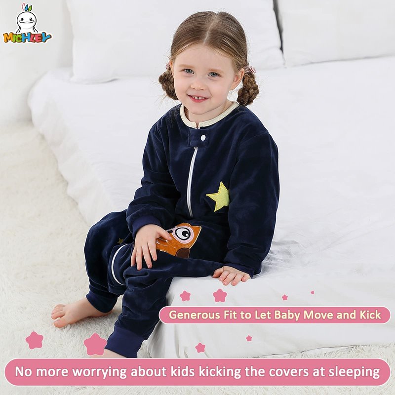 MICHLEY Baby Sleeping Bag Sack Long Sleeve with Feet Winter Swaddle Wearable Blanket for Boys Girls,Owl,3-5Years