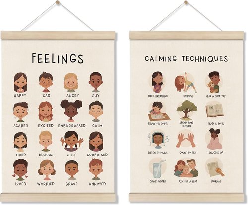 DOI-LANEE Feelings Chart - 16x12 Inch Montessori Emotions Poster | Mental Health Decor Set of 2