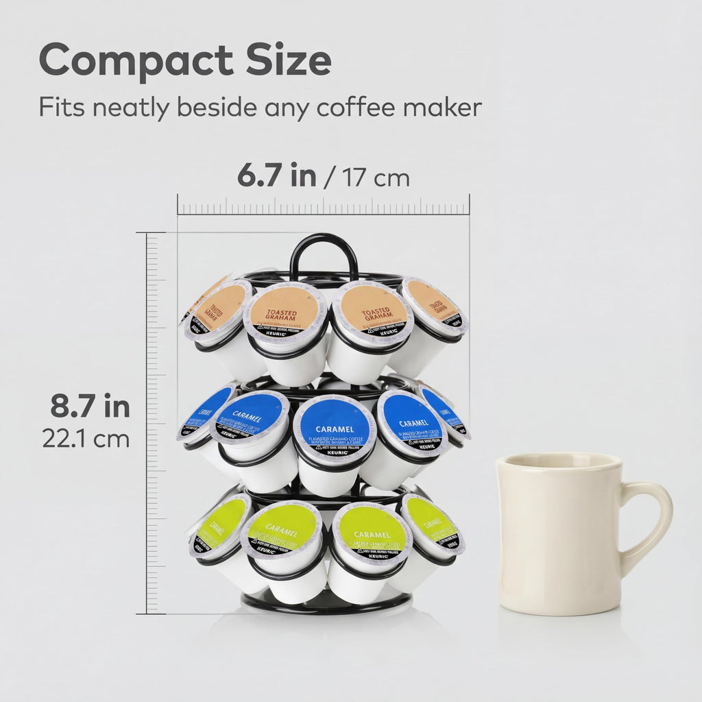 ZECENN Coffee Pod Holder for Keurig Pods, K Cup Holder, K Cup Carousel, Coffee Pods Organizer Stand, No Assembly Required, 27 Pods Capacity, 360-Degrees Rotating -Black