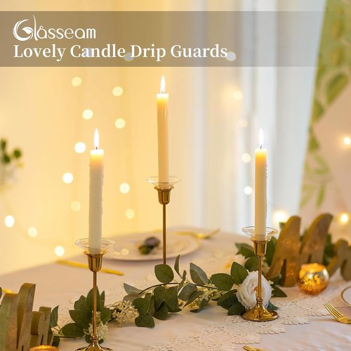 Glasseam Candle Drip Protectors - Clear Glass Bobeches for Taper Candle Holders | Set of 12 Wax Catchers